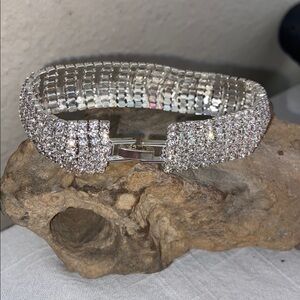 NEW Thick Silver Tone Zinc Alloy Prong Set RHINESTONED MESH Tennis Bracelet